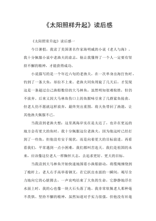 《太阳照样升起》读后感