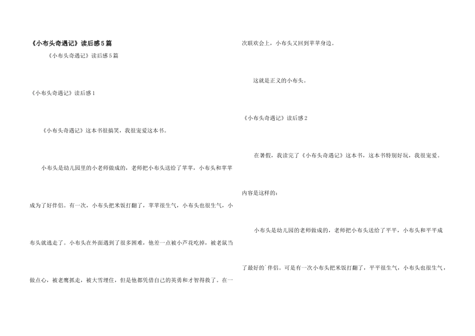 《小布头奇遇记》读后感5篇_第1页