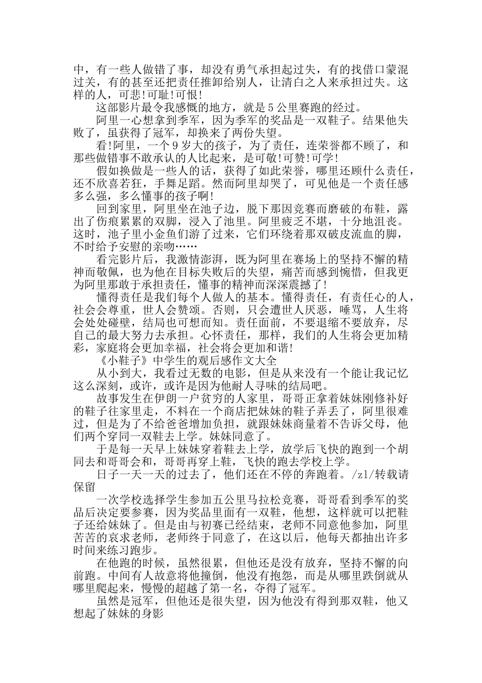 《小鞋子》中学生的观后感作文2024年5篇_第2页