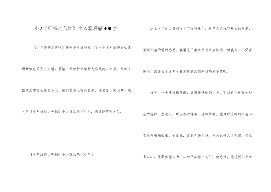 《少年维特之烦恼》个人观后感400字_第1页
