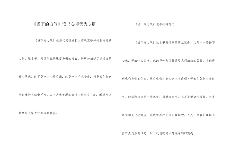 《当下的力量》读书心得优秀5篇_第1页