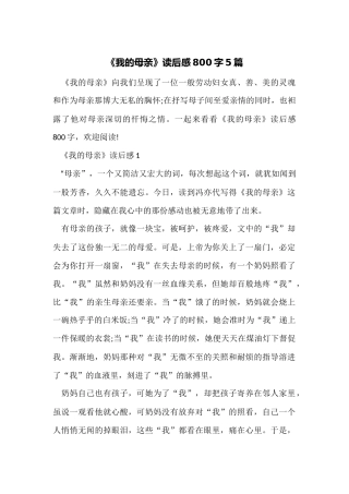 《我的母亲》读后感800字5篇