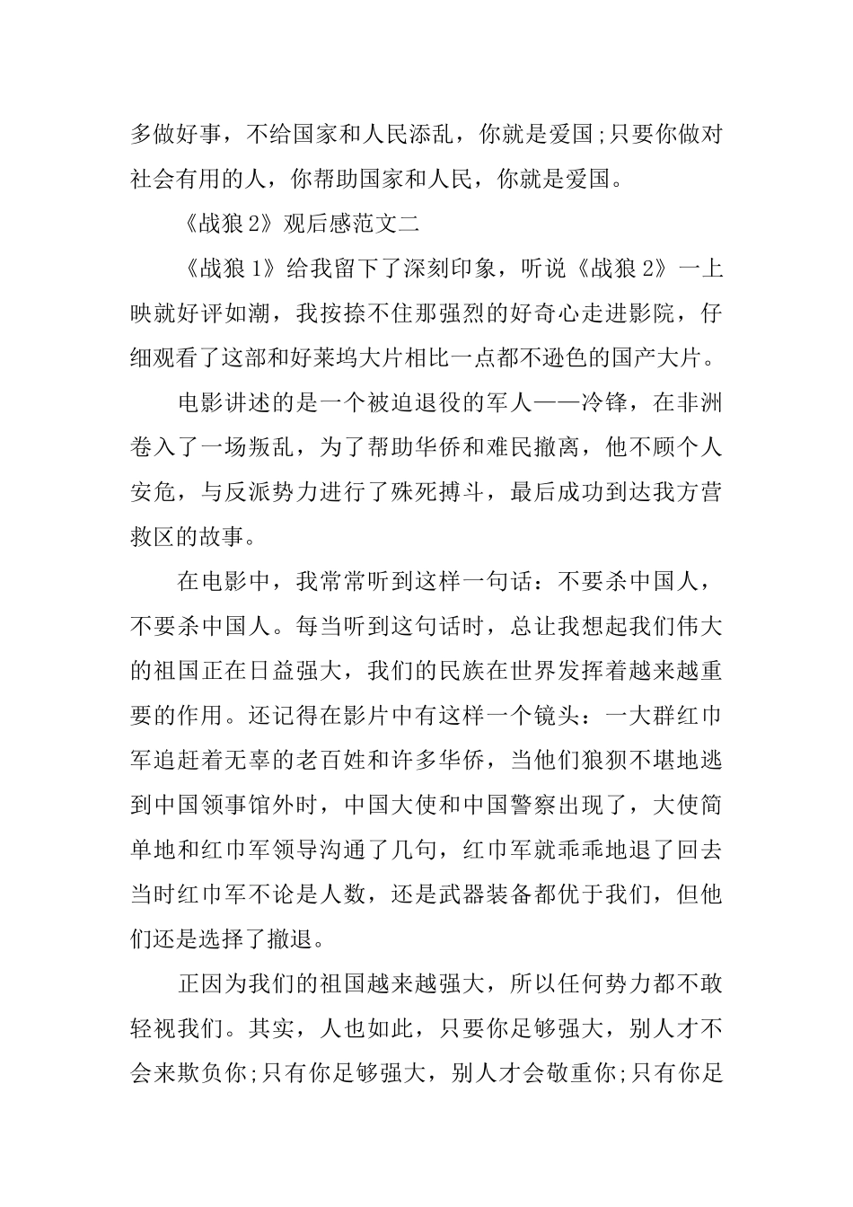 《战狼2》观后感范文400字_第2页