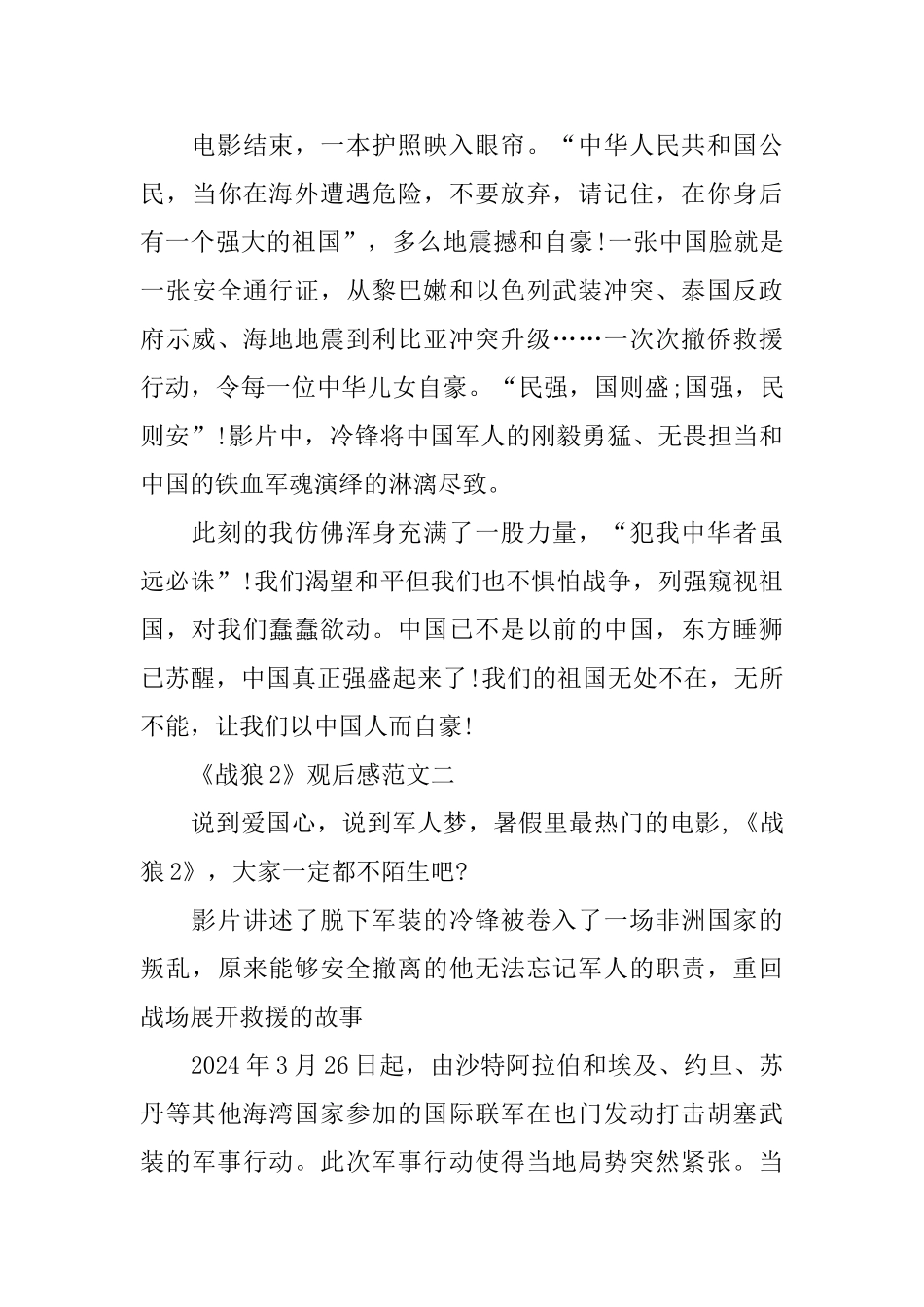 《战狼2》观后感范文600字_第2页