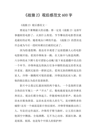 《战狼2》观后感范文600字