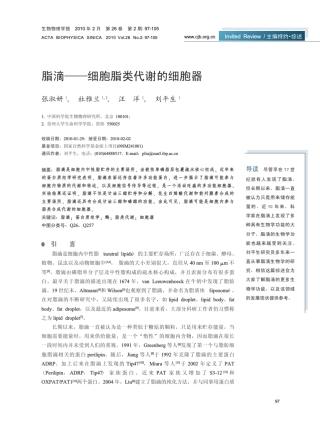 脂滴——细胞脂类代谢的细胞器