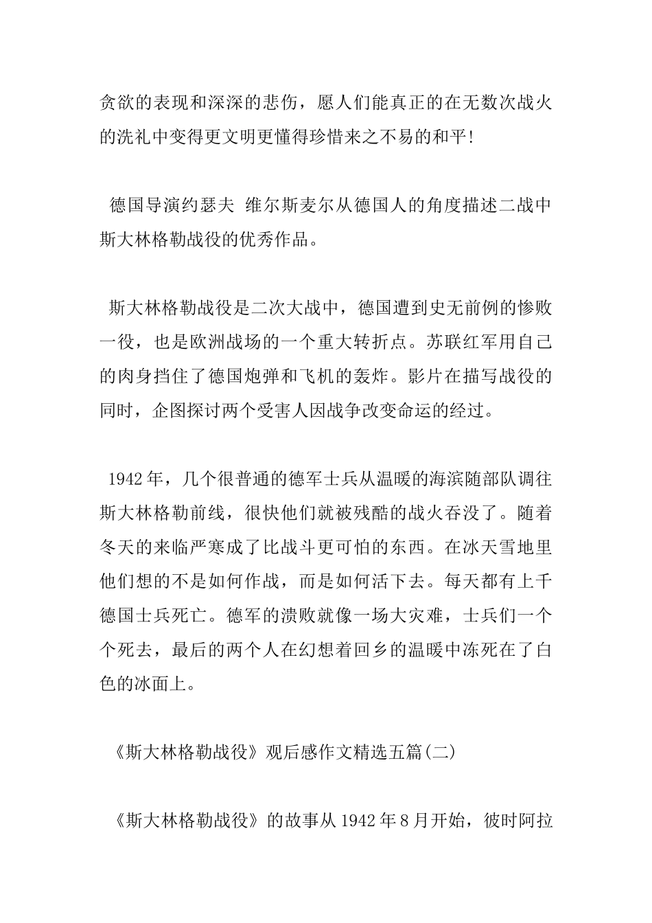 《斯大林格勒战役》观后感作文五篇_第2页