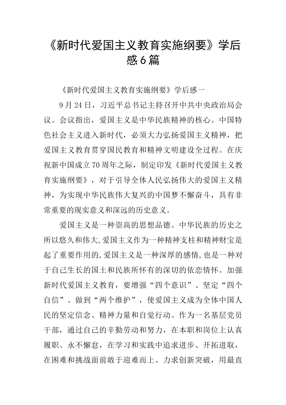 《新时代爱国主义教育实施纲要》学后感6篇_第1页