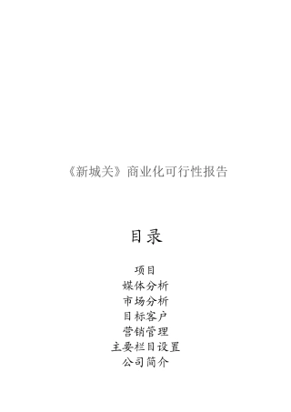 《新城关》商业化可行性报告