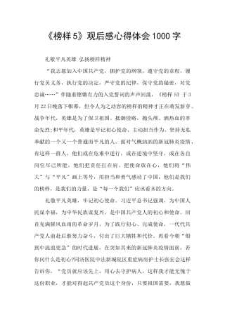 《榜样5》观后感心得体会1000字