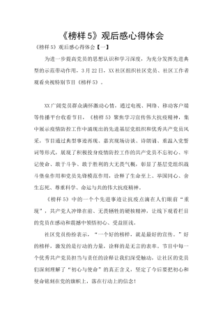 《榜样5》观后感心得体会