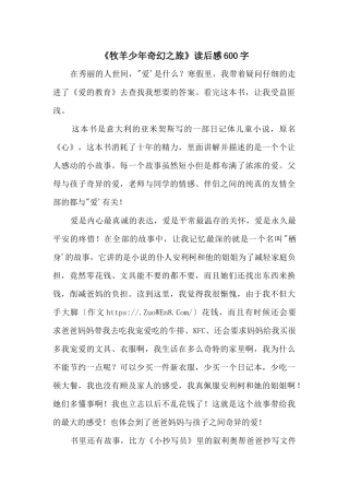 《牧羊少年奇幻之旅》读后感600字