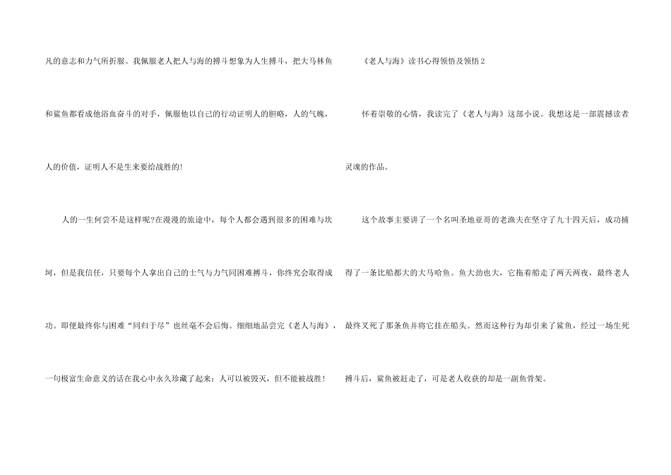 《老人与海》读书心得领悟及领会五篇_第2页