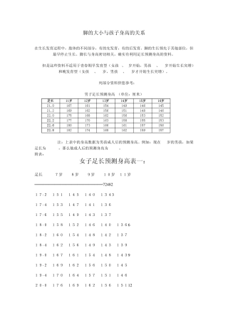 脚的大小与孩子身高的关系