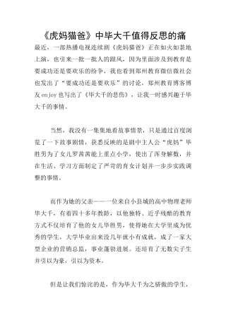 《虎妈猫爸》中毕大千值得反思的痛