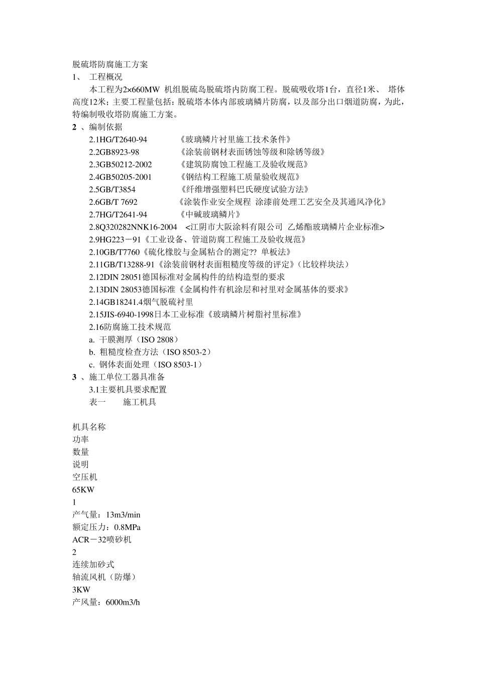 脱硫塔防腐施工方案_第1页
