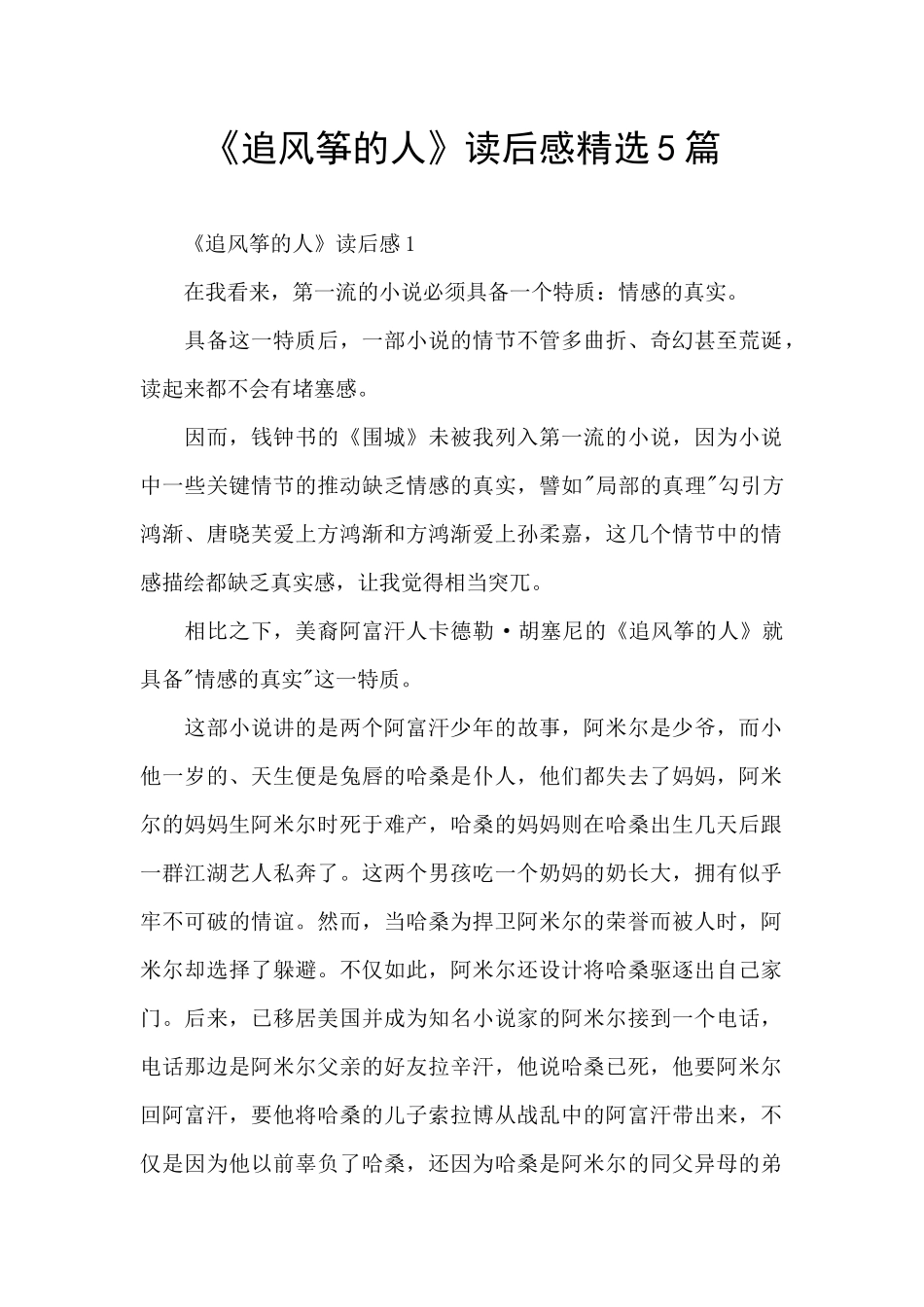 《追风筝的人》读后感精选5篇_第1页