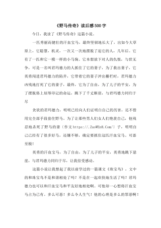 《野马传奇》读后感500字