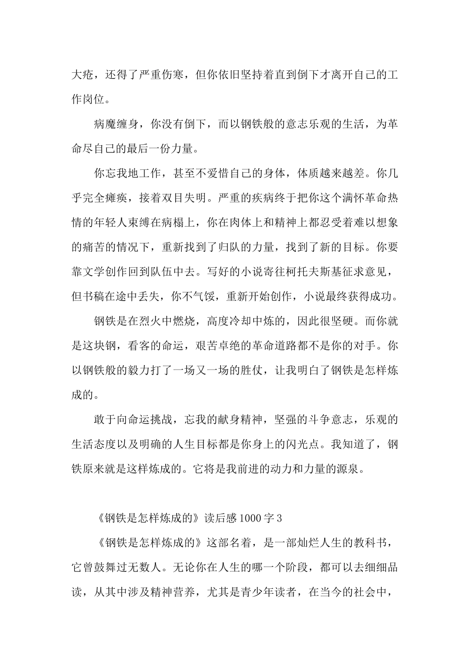 《钢铁是怎样炼成的》读后感1000字左右_第2页