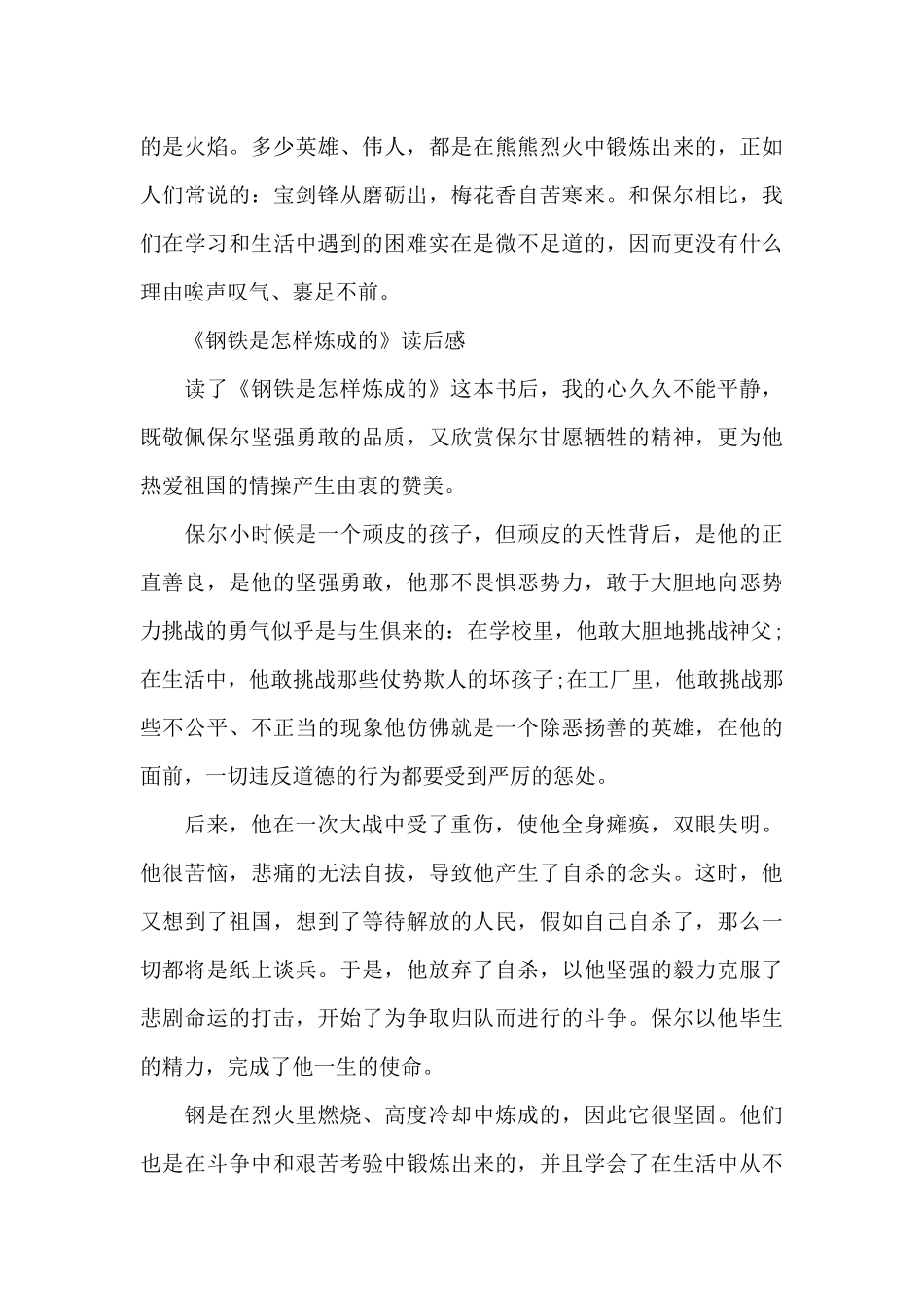 《钢铁是怎样炼成的》读后感多篇和章节介绍_第2页