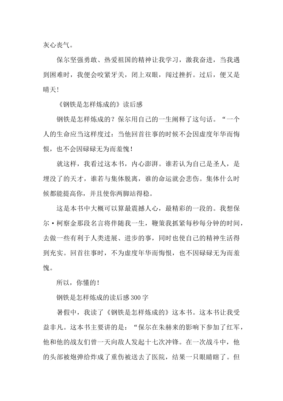 《钢铁是怎样炼成的》读后感多篇和章节介绍_第3页