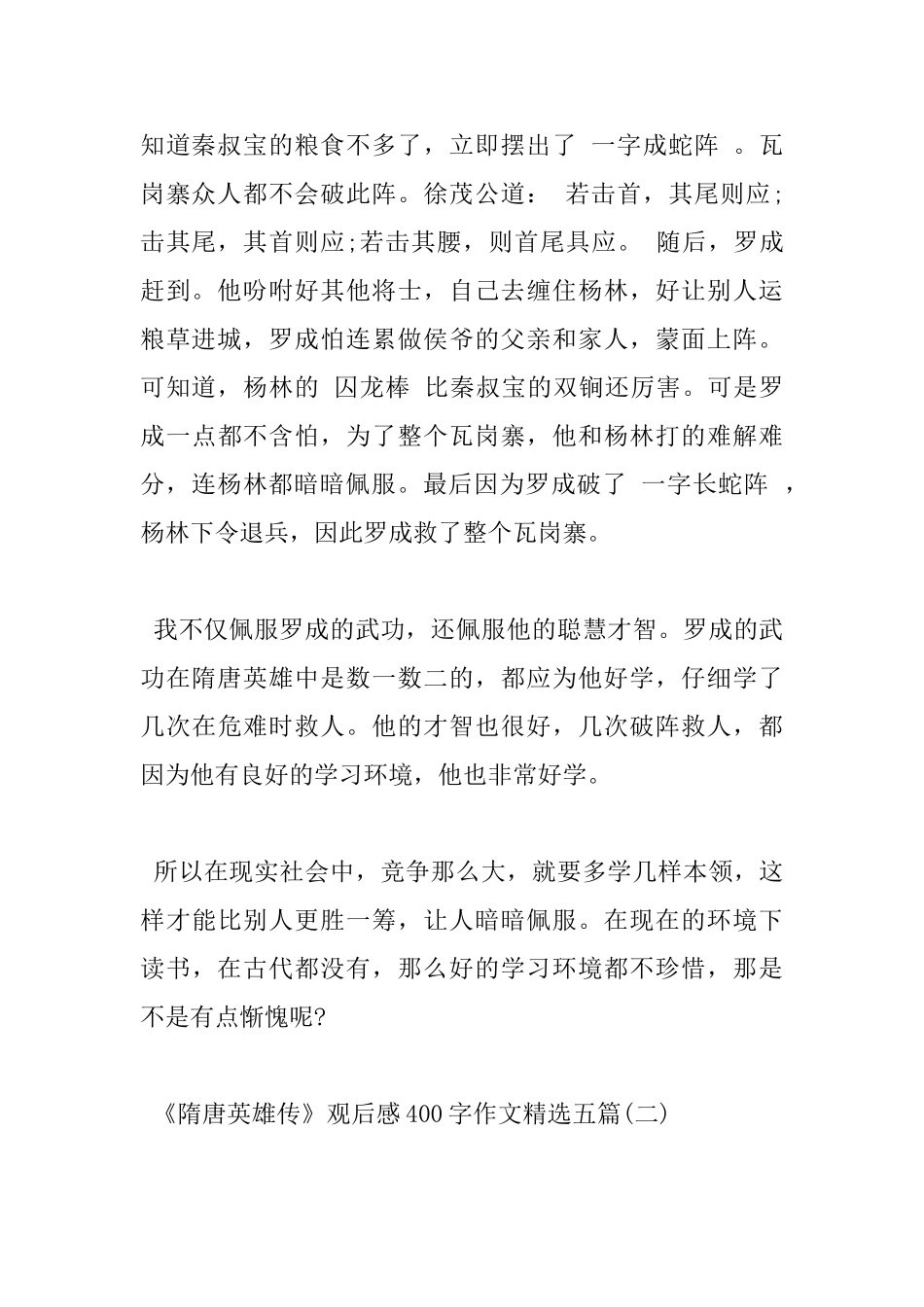 《隋唐英雄传》观后感400字作文五篇_第2页