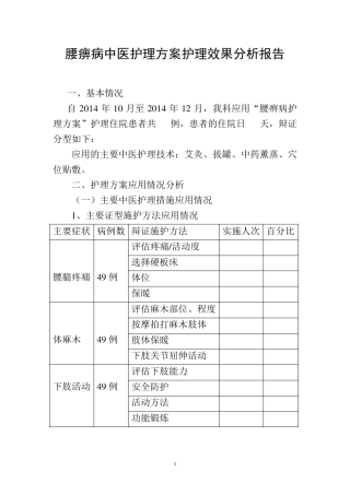 腰痹病中医护理方案护理效果分析报告