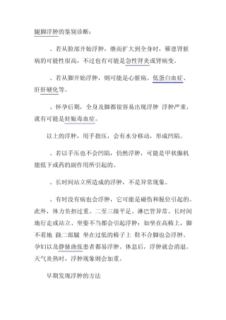 腿脚浮肿的诊断治疗