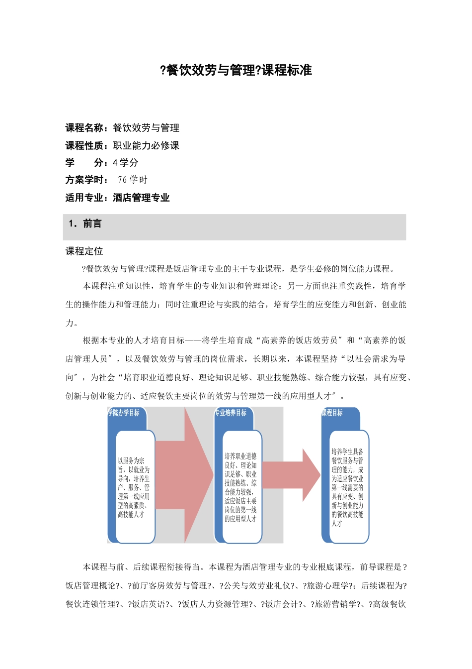 《餐饮服务与管理》课程标准_第1页