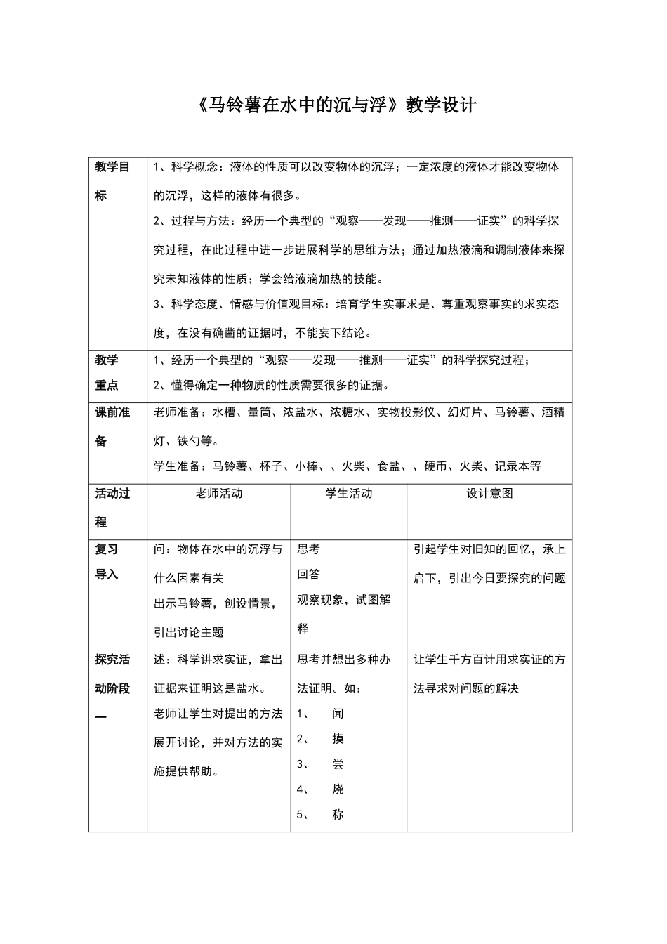 《马铃薯在水中的沉与浮》教学设计_第1页