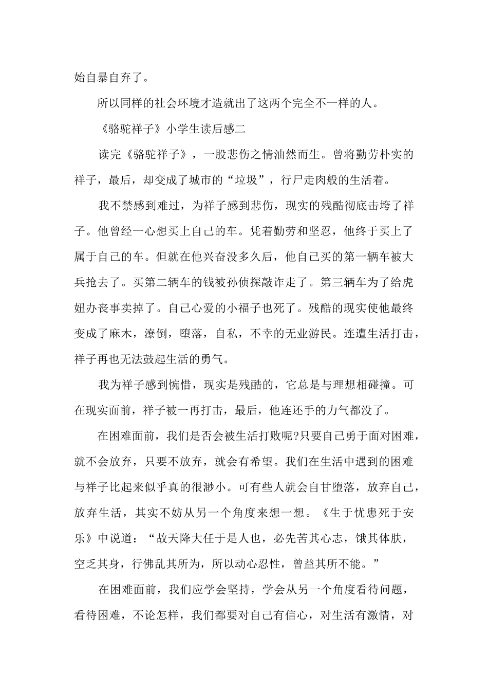 《骆驼祥子》小学生读后感_第2页