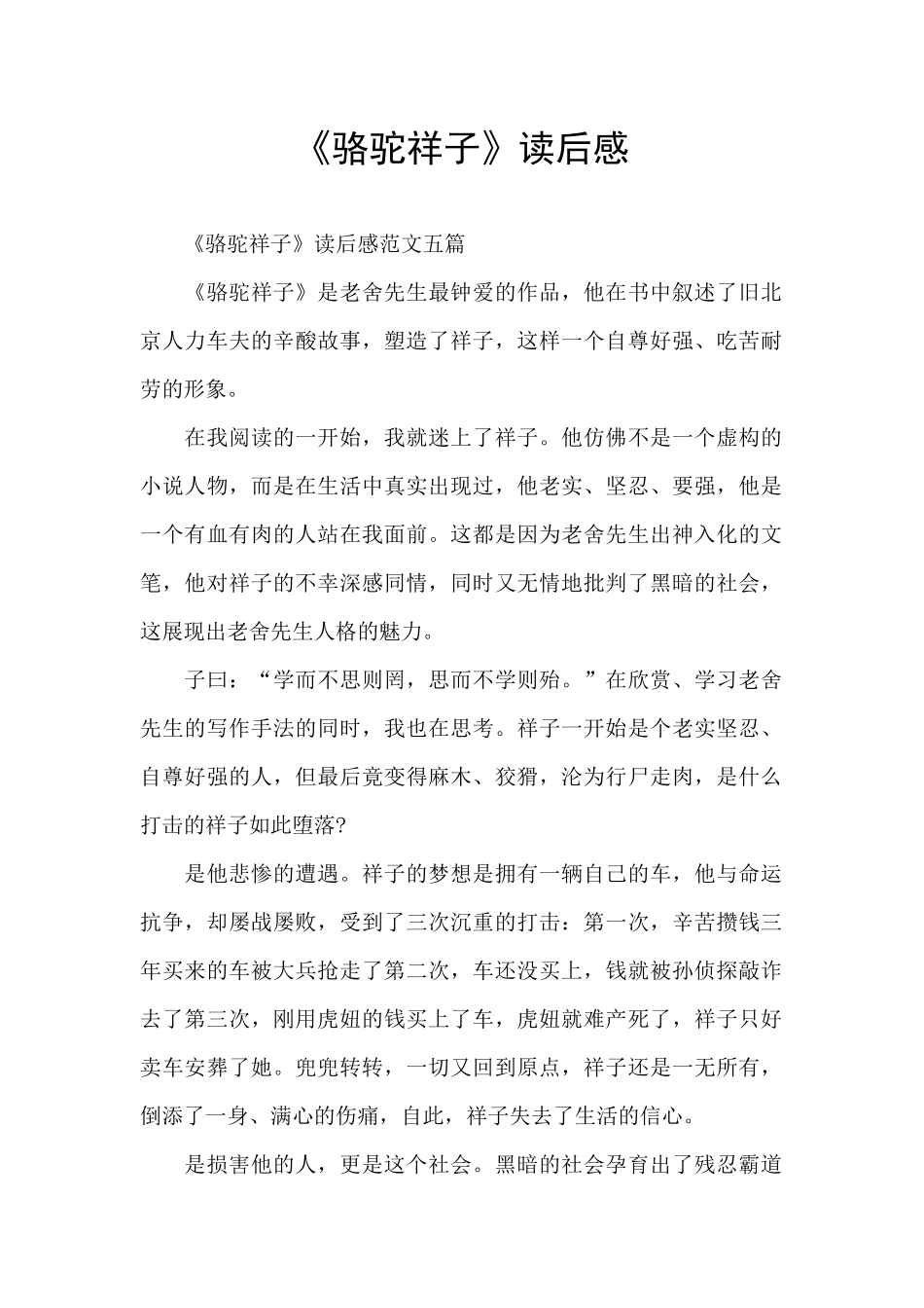 《骆驼祥子》读后感_第1页