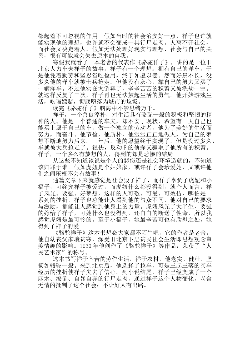 《骆驼祥子》读后感600字初一作文_第3页