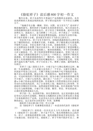 《骆驼祥子》读后感800字初一作文