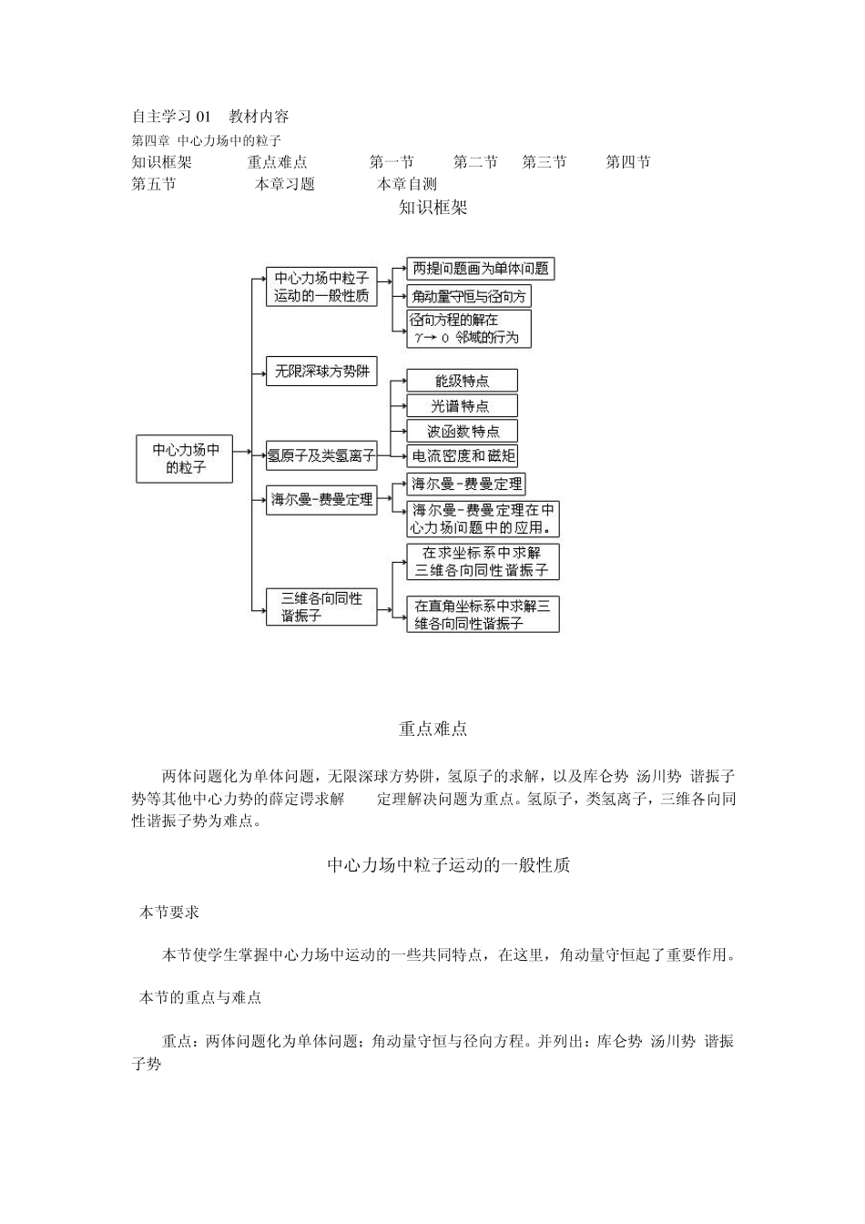 自主学习01教材内容第四章中心力场中的粒子_第1页