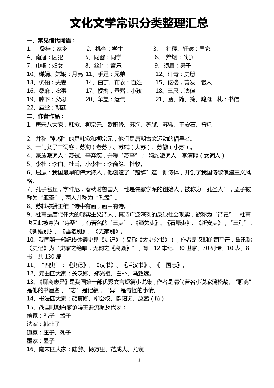 自主招生文化文学常识分类整理汇总_第1页
