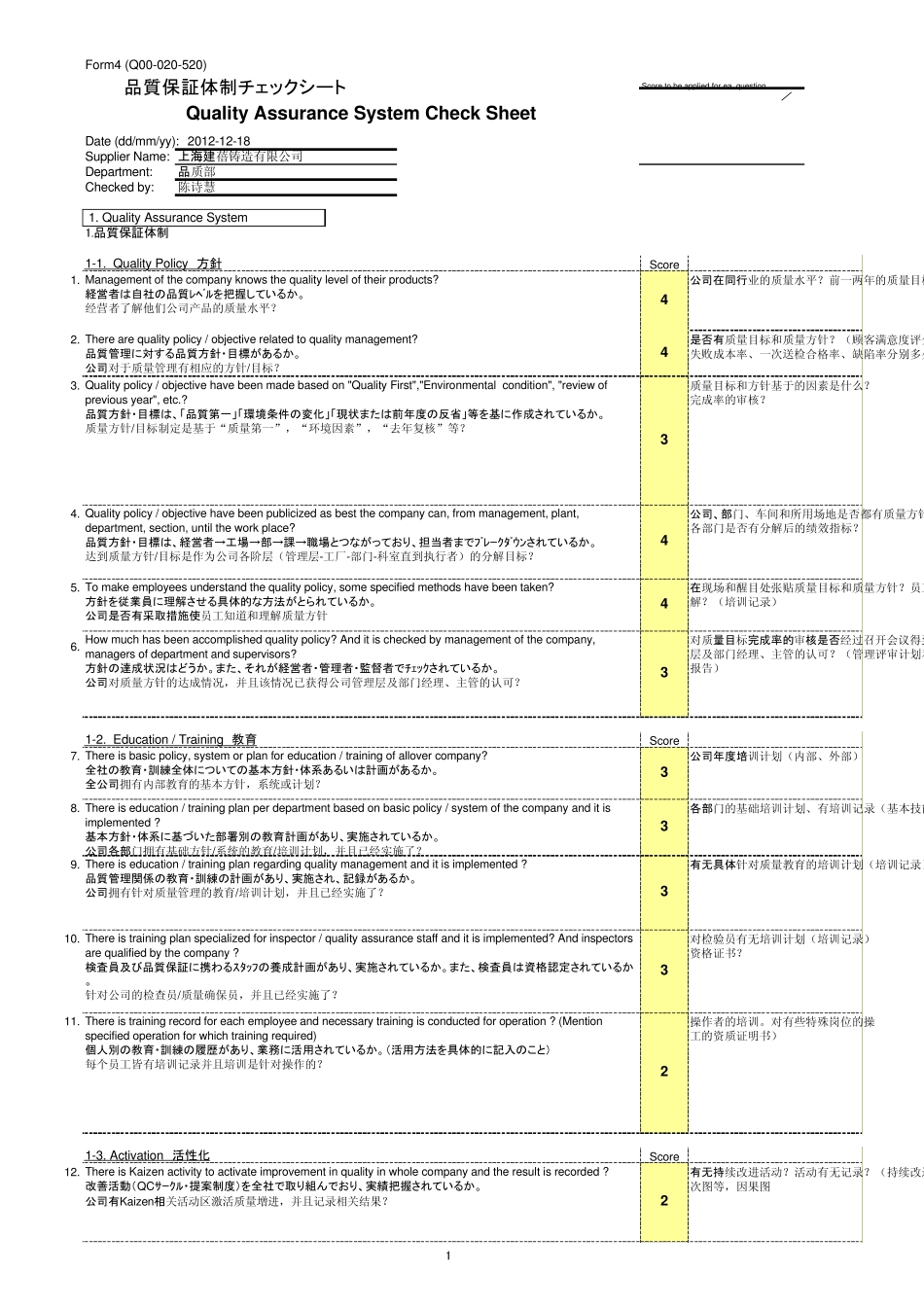 自主监查表英文翻译_第1页