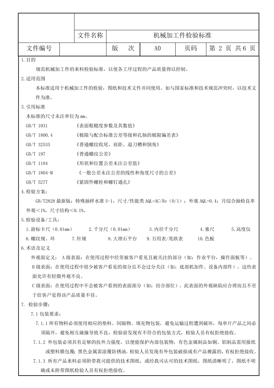 自动化设备机械加工件来料检验标准_第2页