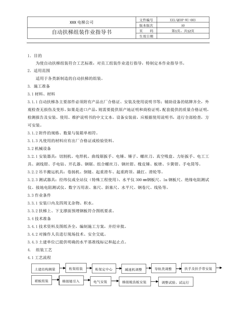 自动扶梯安装作业指导书_第1页