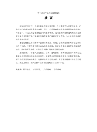 【轿车企业产品开发营销战略】
