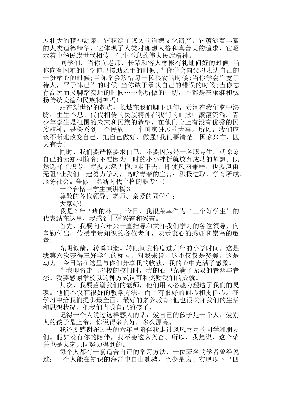 一个合格中学生演讲稿三分钟_第3页