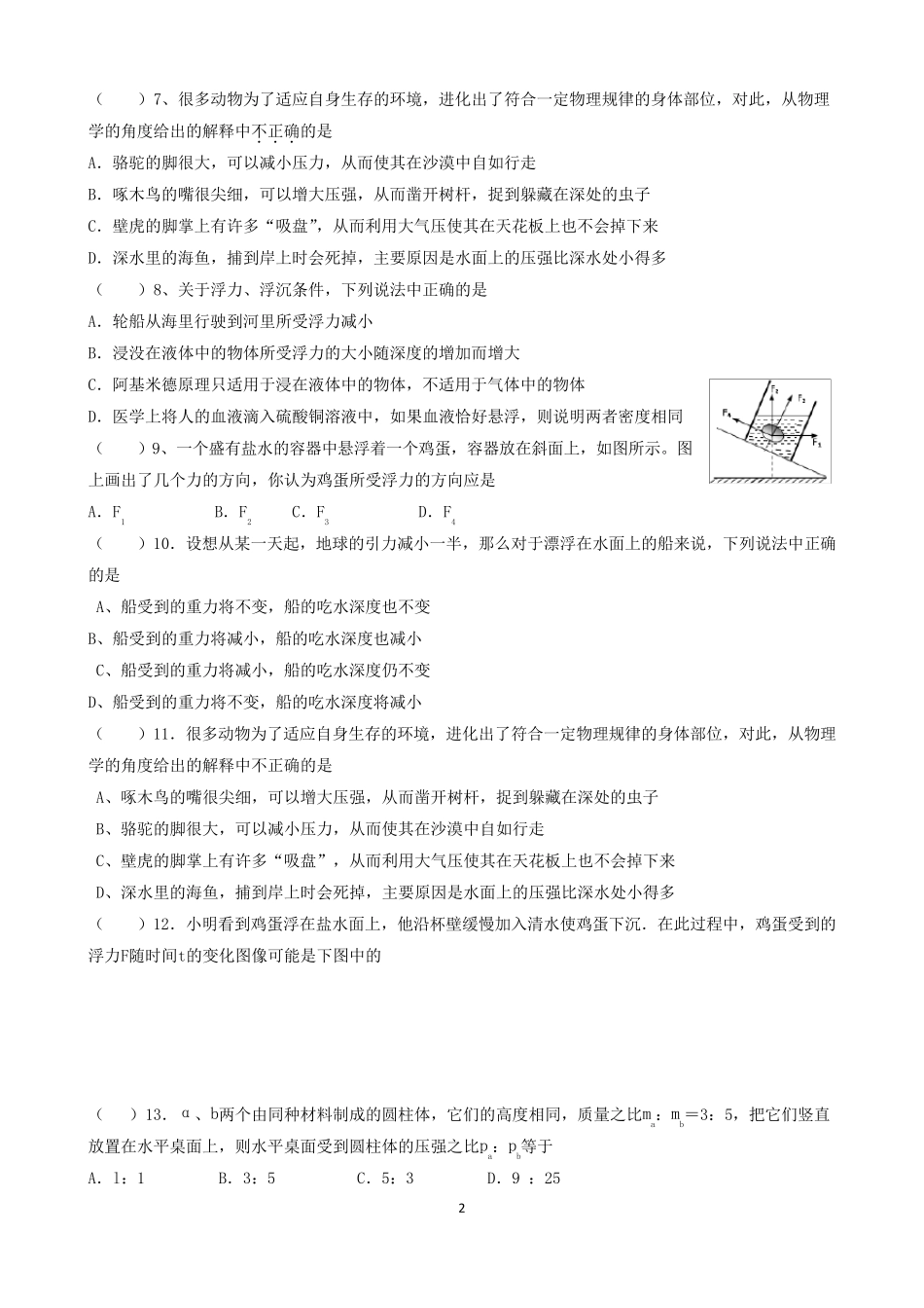 自己整理压强浮力选择题100道_第2页