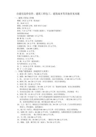 自建房造价估价、建筑工程包工,建筑成本等其他常见问题