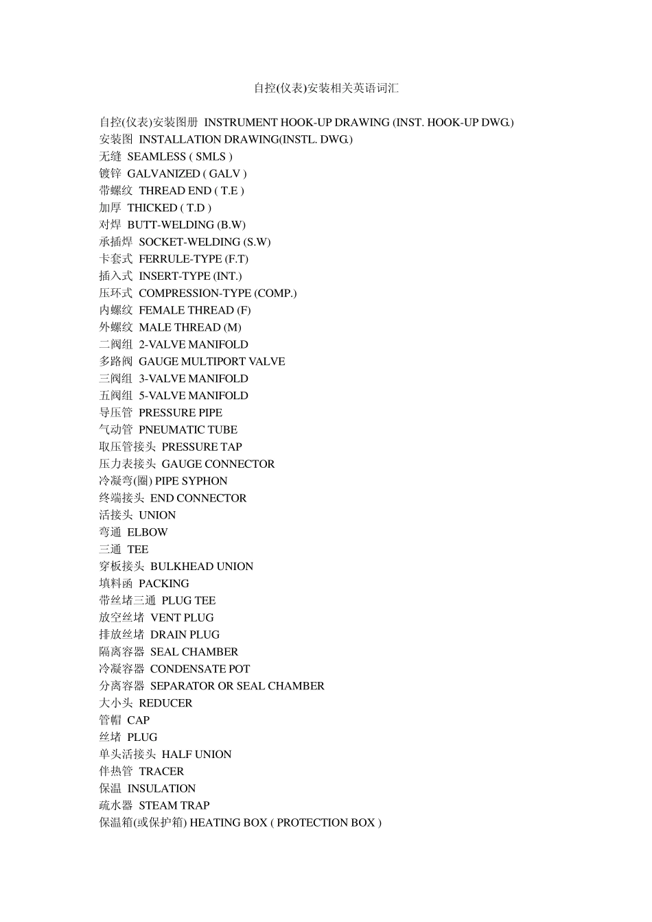 自控(仪表)安装相关英语词汇_第1页