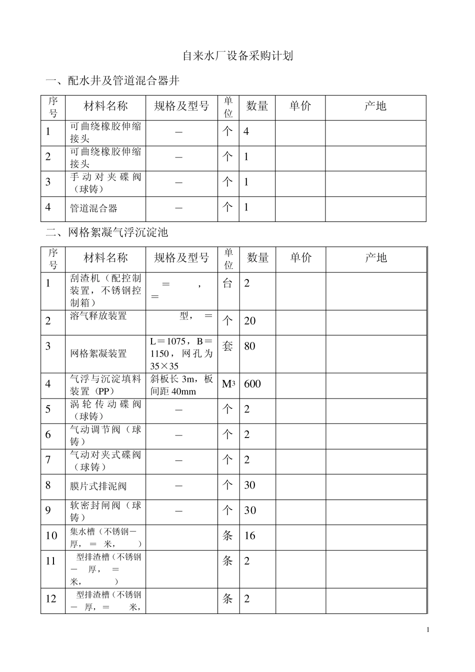 自来水厂设备采购计划_第1页
