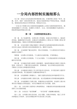 一分局内部控制实施细则