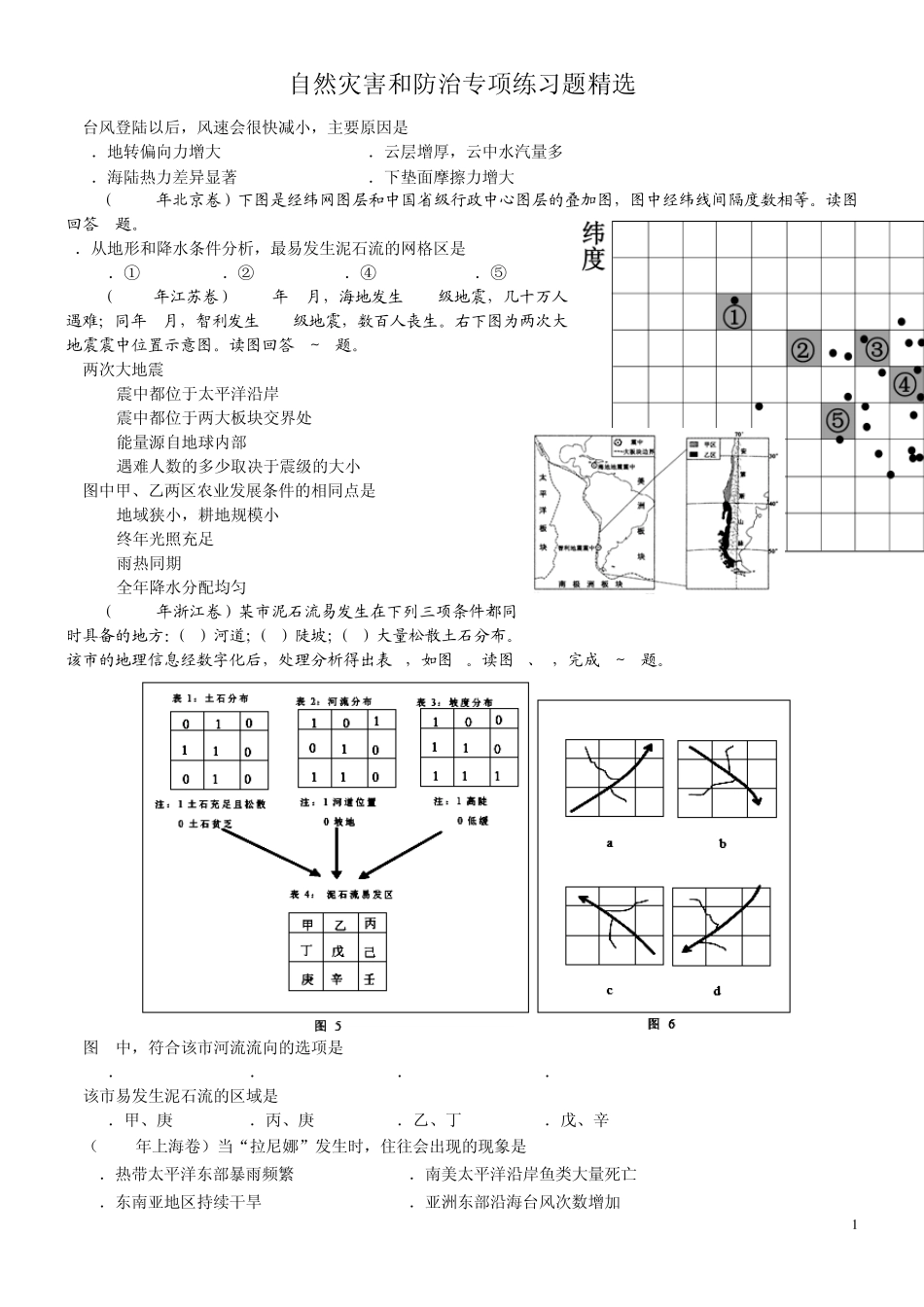 自然灾害和防治专项练习题_第1页