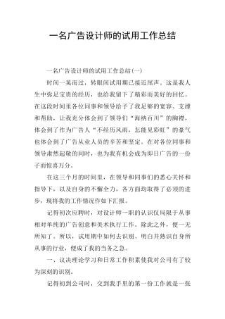 一名广告设计师的试用工作总结