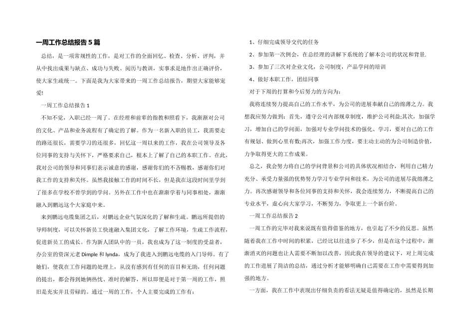 一周工作总结报告5篇_第1页