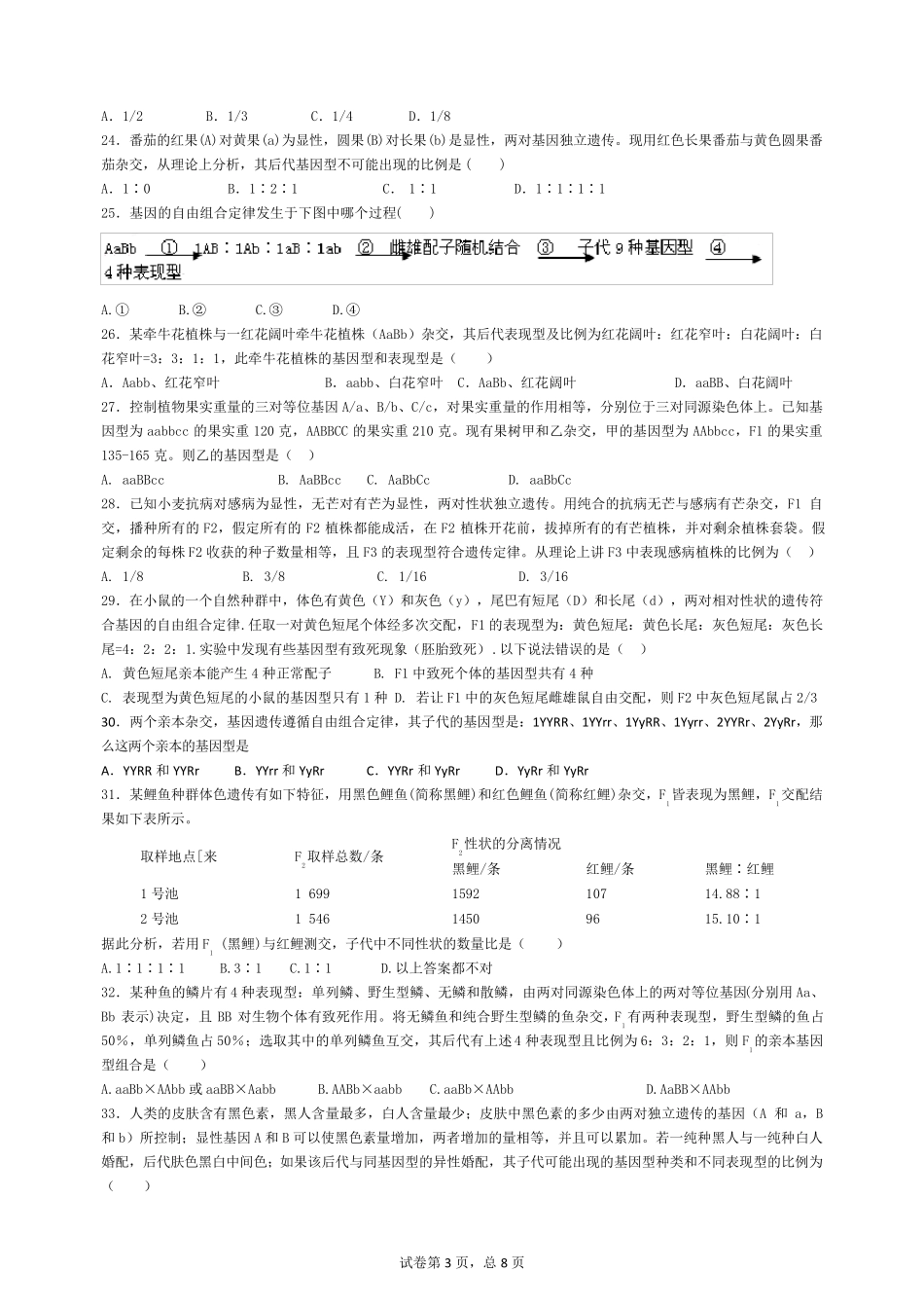 自由组合定律练习题_第3页